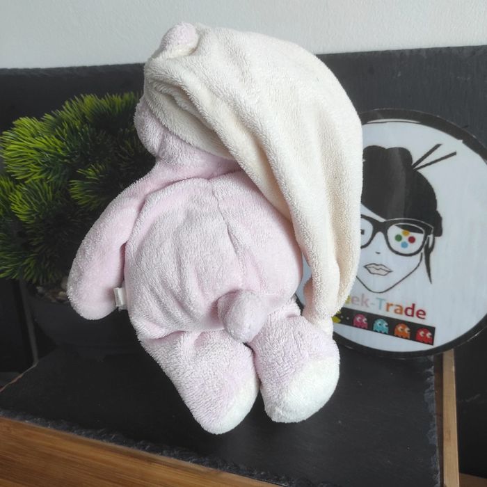 Gipsy Doudou peluche ours rose beige jaune blanc bonnet Nuit Ancien Vintage - photo numéro 2