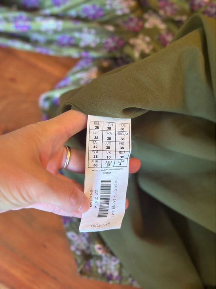 Robe bohème à fleurs kaki et violettes Promod – Taille 38 - photo numéro 8