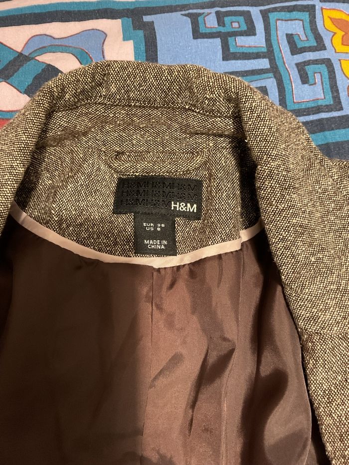 H&M – Blazer femme – Marron chaud effet tweed – Taille 38 – Style classique - photo numéro 7