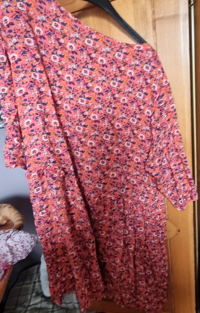 Robe courte kiabi corail motifs fleurs manches courtes neuve 50 52