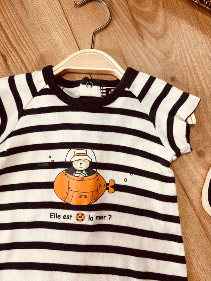 Taille 1 mois salopette d’été barboteuse garçon bleu marine et blanc * la mer * 💙 - photo numéro 3