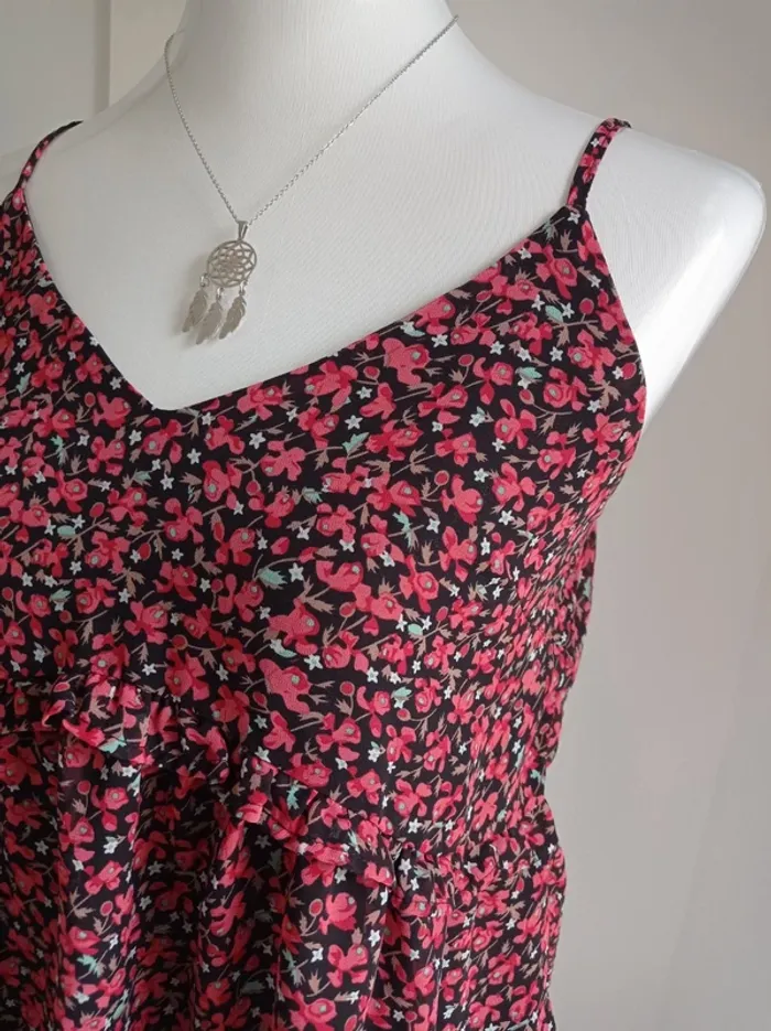 Haut débardeur blouse noir, rouge et vert d'eau forme trapèze imprimé fantaisie fleurs T.L Mod style - photo numéro 2