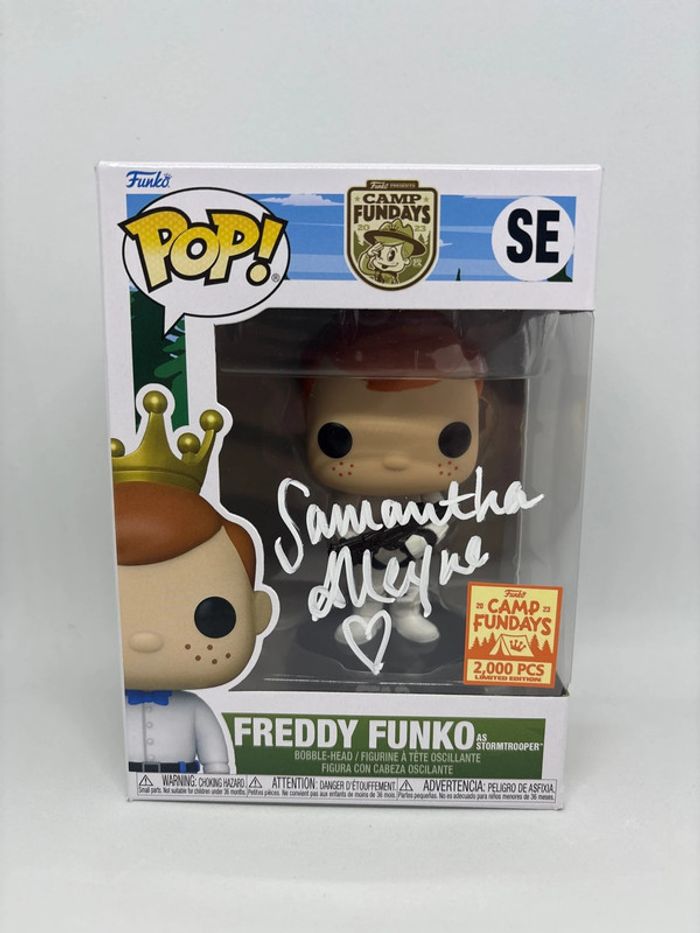 Funko pop Star Wars Freddy as stormtrooper camp fundays 2000 pcs signed Samantha alleyne Disney
