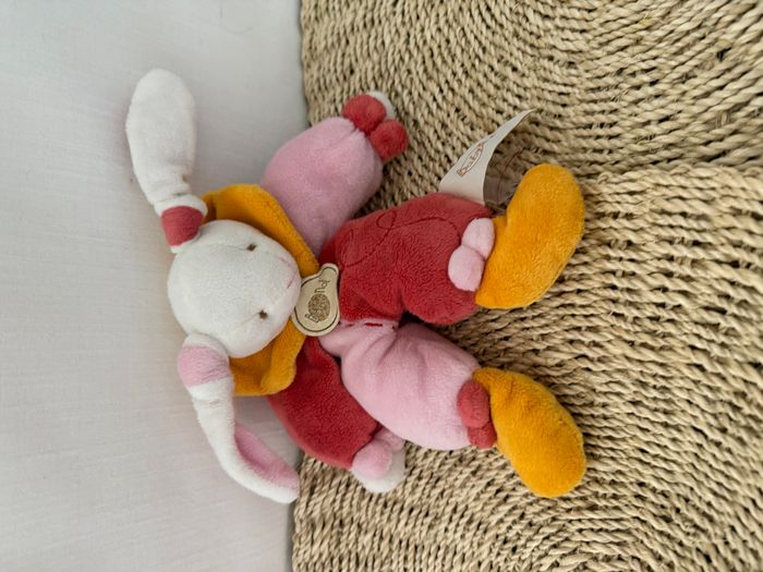 Doudou pantin lapin rose orange blanc BABY NAT - photo numéro 3