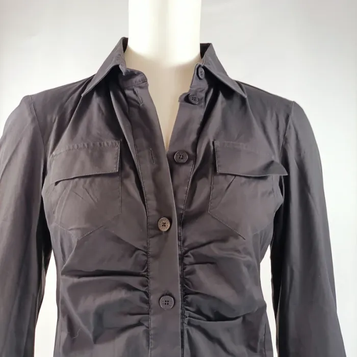 Robe-chemise noire Patrizia Pepe cintrée à poches, manches 3/4, taille 42 A1131 - photo numéro 10