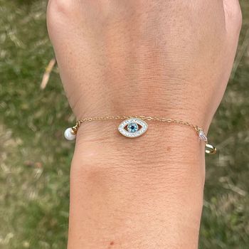 Bracelet avec breloques œil de protection en acier inoxydable réglable