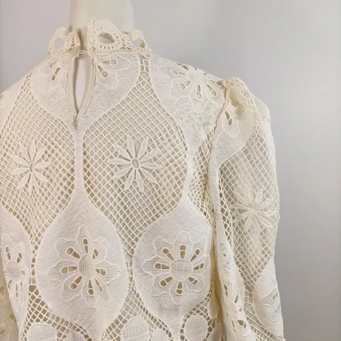 Blouse dentelle écrue Miss Chawn Paris col montant ajouré romantique – Taille M A735 - photo numéro 12