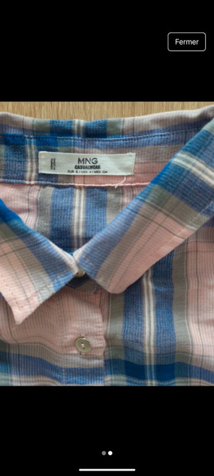 Chemise à carreaux fine rose bleu taille s Mango - photo numéro 2