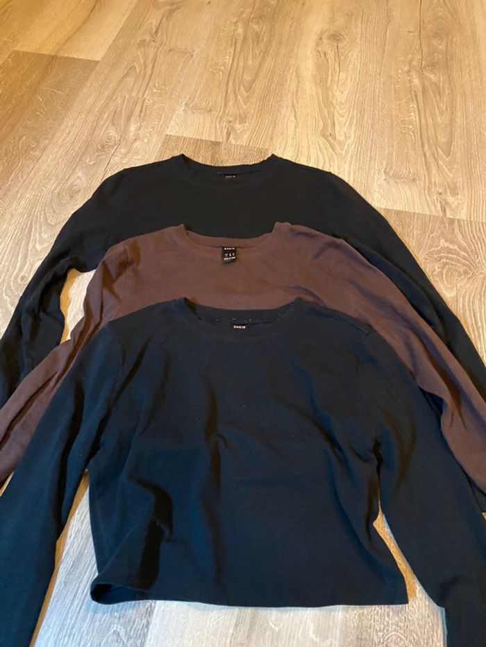 lot de trois. CROP, top, manches longues noir et marron Shein taille S. - photo numéro 2