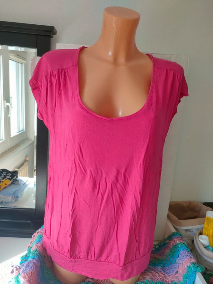 Blouse manche courte, rose fushia, camaïeu, T.3/40 - photo numéro 2