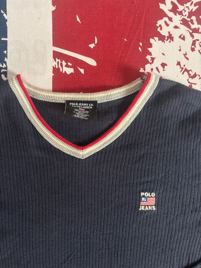 Sweat col V Polo Jeans Cc Ralph Lauren vintage made in nothern Mariana Islands taille Xl/Xxl - photo numéro 2