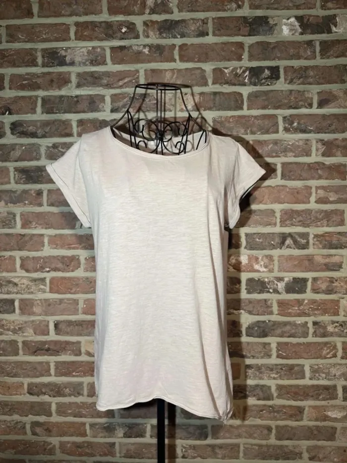 T-shirt beige Esprit uni Taille US: M , F : L - photo numéro 3