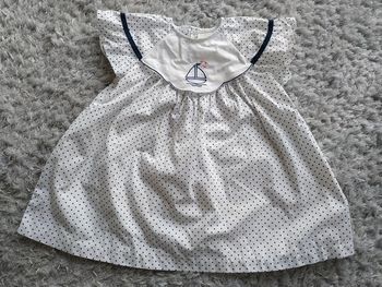Robe Blanche pois bleus marines Sucre d'orge 12 mois 74 cm