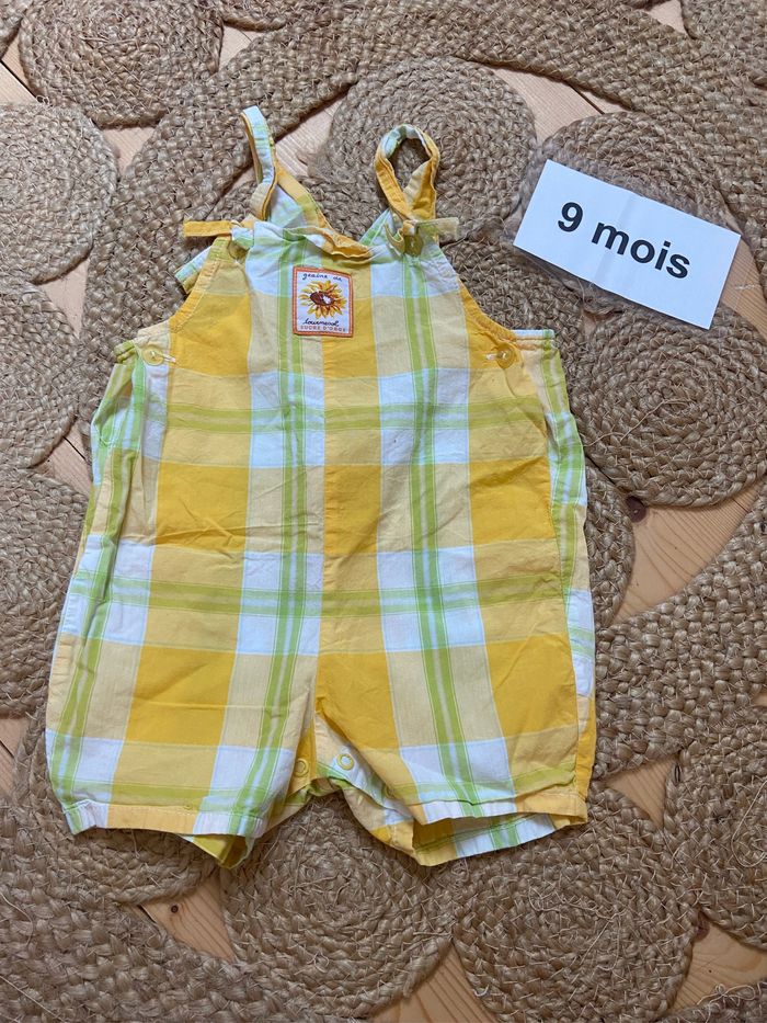 Combinaison short barboteuse à carreaux jaune blanc et vert grain de blé