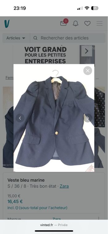 Veste zara bleu marine taille s