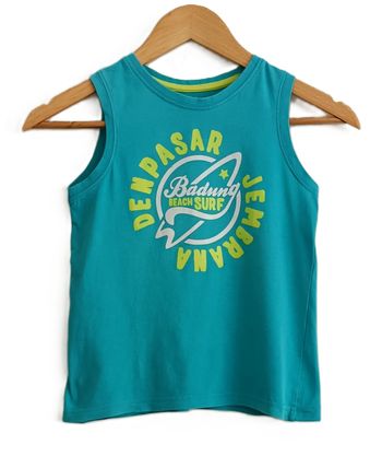 Débardeur bleu turquoise. Planche de surf. Gemo. Coton. Taille 8 ans