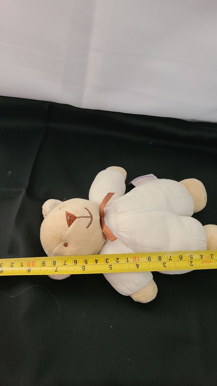 Doudou ours beige blanc noeud marron NOUKIE'S - photo numéro 2