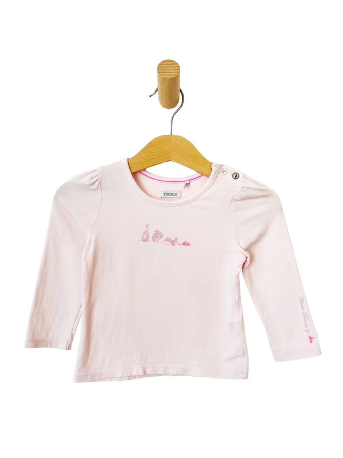 T-shirt manches longues rose pâle lapins - IKKS 12 mois (74cm)