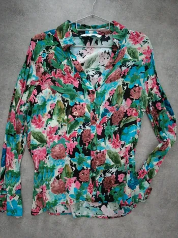 Chemise manches longues motifs peinture rose vert bleu M Zara