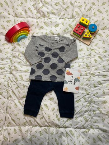 ensemble teeshirt manches longues gris et marine et sarouel marine gémo 3 mois
