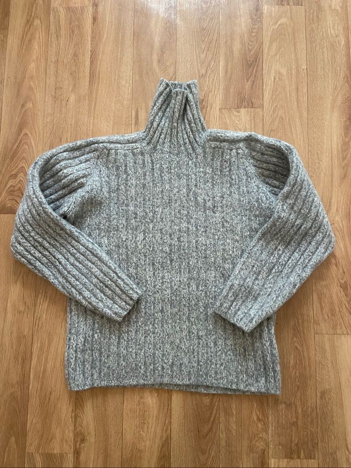 Pull gris chiné laine M