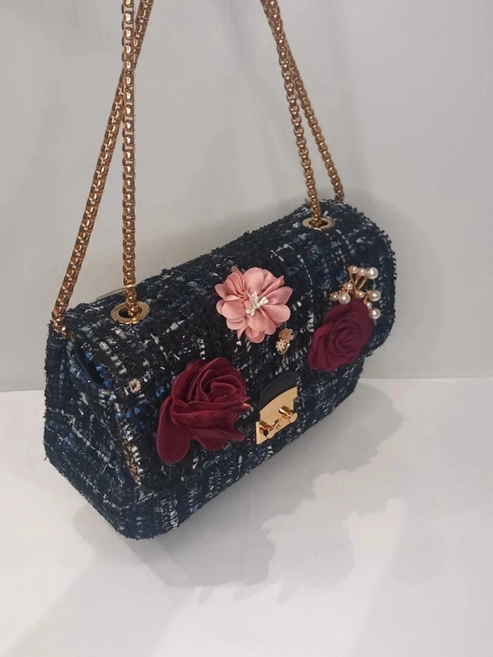 Sac à main en tweed bleu foncé Max & Enjoy - photo numéro 3