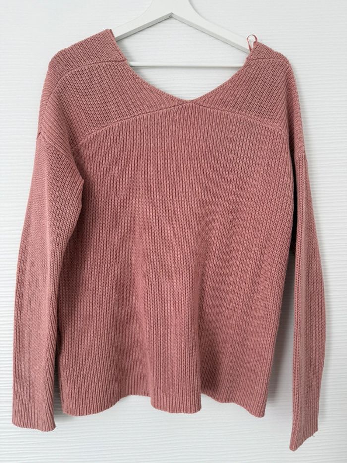 Pull d'hiver épais en maille rose poudré col V uni basique simple - photo numéro 5