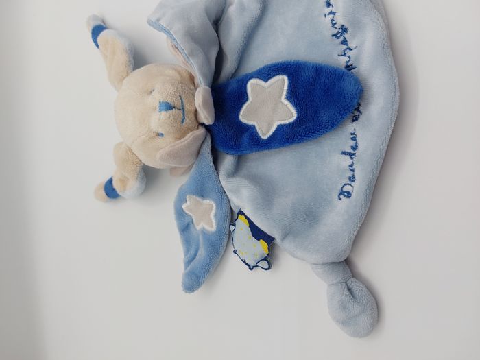 Doudou et Compagnie lapin plat bleu beige blanc luminescent étoiles DC2146 hibou - photo numéro 2