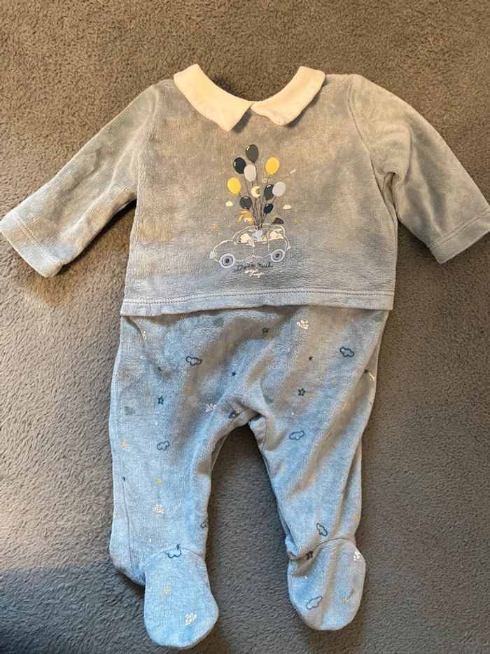 Pyjama grenouillère bleu gris sergent major 1 mois 53 cm