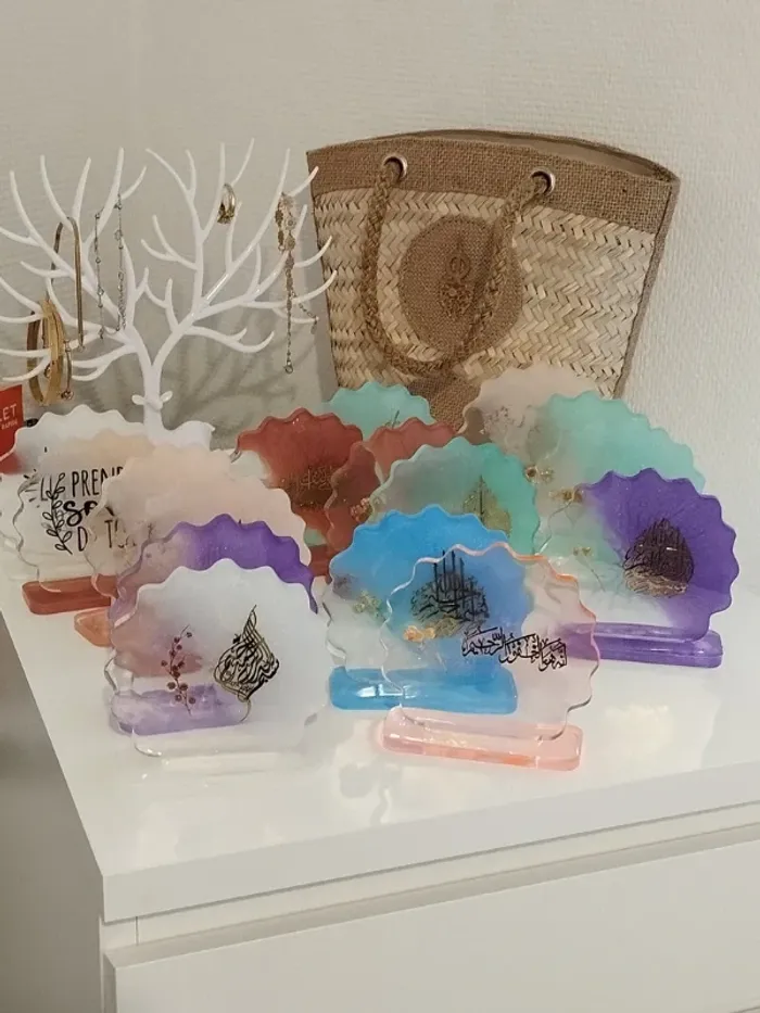 idée cadeau ornement bureau coiffeuse couvre tasse en résine et fleur naturelle abr001 - photo numéro 4