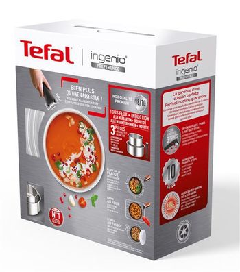 Lot de 2 casseroles et poignée amovible Tefal Ingenio Préférence 3 CA 16/20 cm Inox