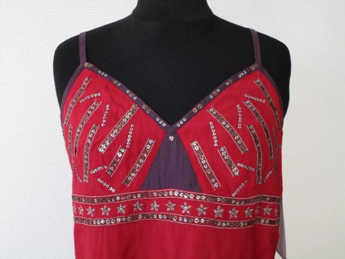 Top bretelles rouge/prune strass Jac Jac 38 NEUF - photo numéro 3