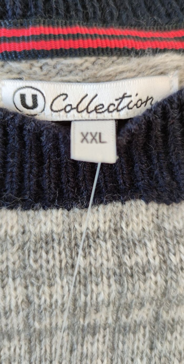 Pull homme gris & bleu marine – neuf avec étiquette – taille XXL marque U collection - photo numéro 5