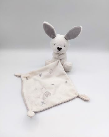 Peluche doudou lapin blanc gris SIMBA TOYS Kiabi mouchoir étoile lune argent sos doudou