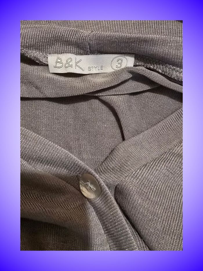 Gilet/Top Boutonné B&K Style – Coupe Asymétrique Longue – Plissé et Drapé – Gris Taupe – Taille 3 – Très Bon État - photo numéro 3