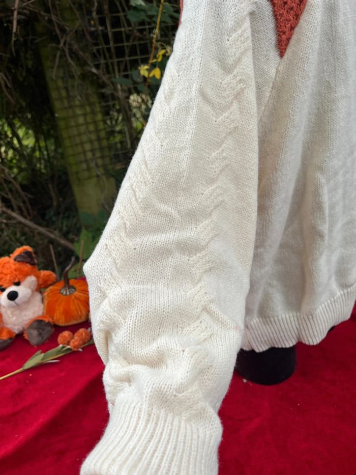 Pull automnal à capuche – Motif Renard & Fleurs – Taille XL - photo numéro 4