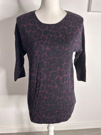 Pull tunique léopard en laine noir et violet Gérard Darel T1 36 S