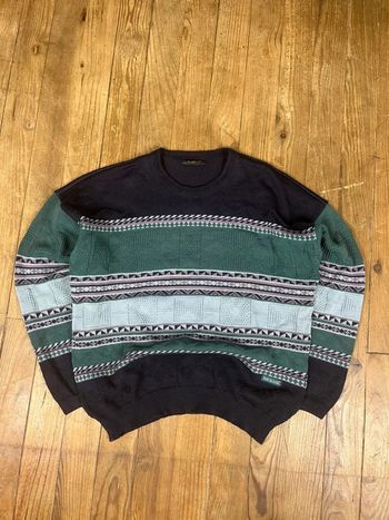 Pull maille vintage laine motifs rayures multicolore Made in Italy L