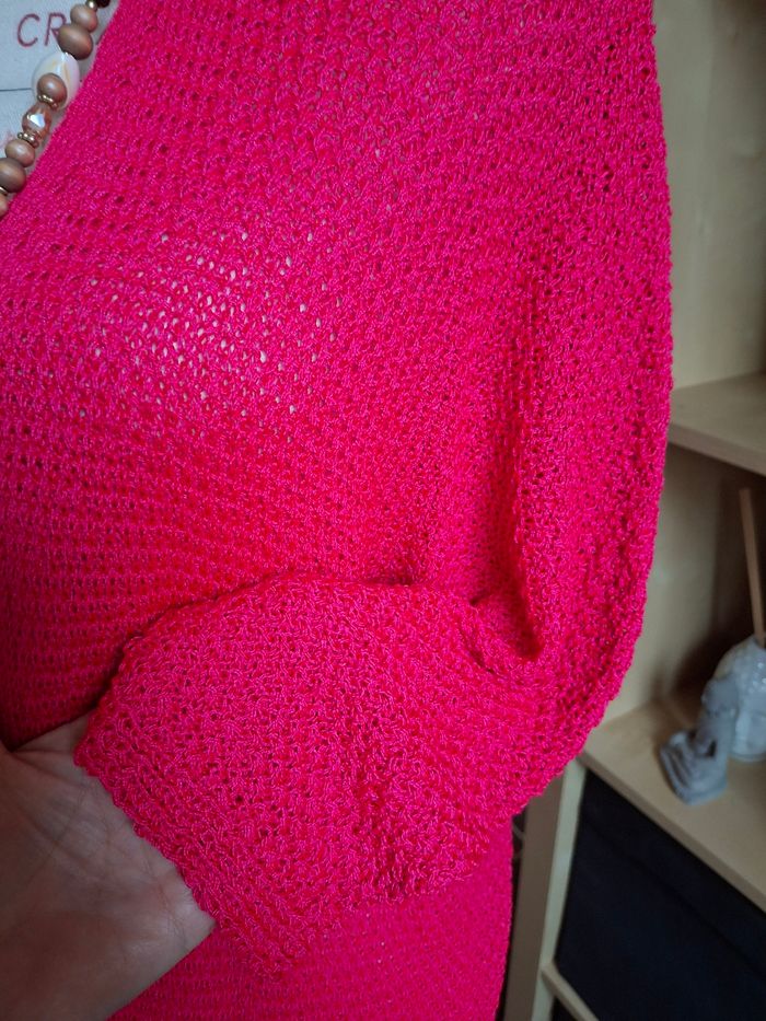 Gilet rose flashy mailles nid d'abeilles neuf - photo numéro 2