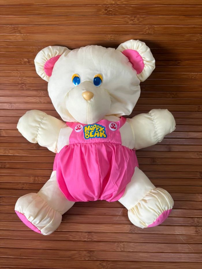 Vintage peluche ours puffalump rose jaune happy bear
