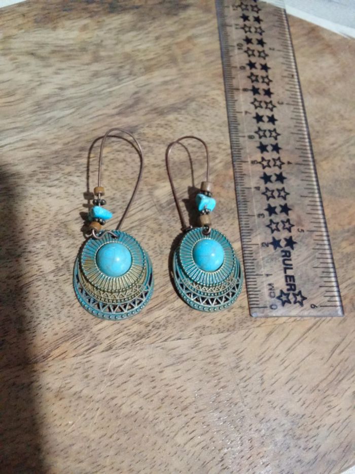 Boucles d'oreilles pendante avec Pierre style turquoise - photo numéro 2