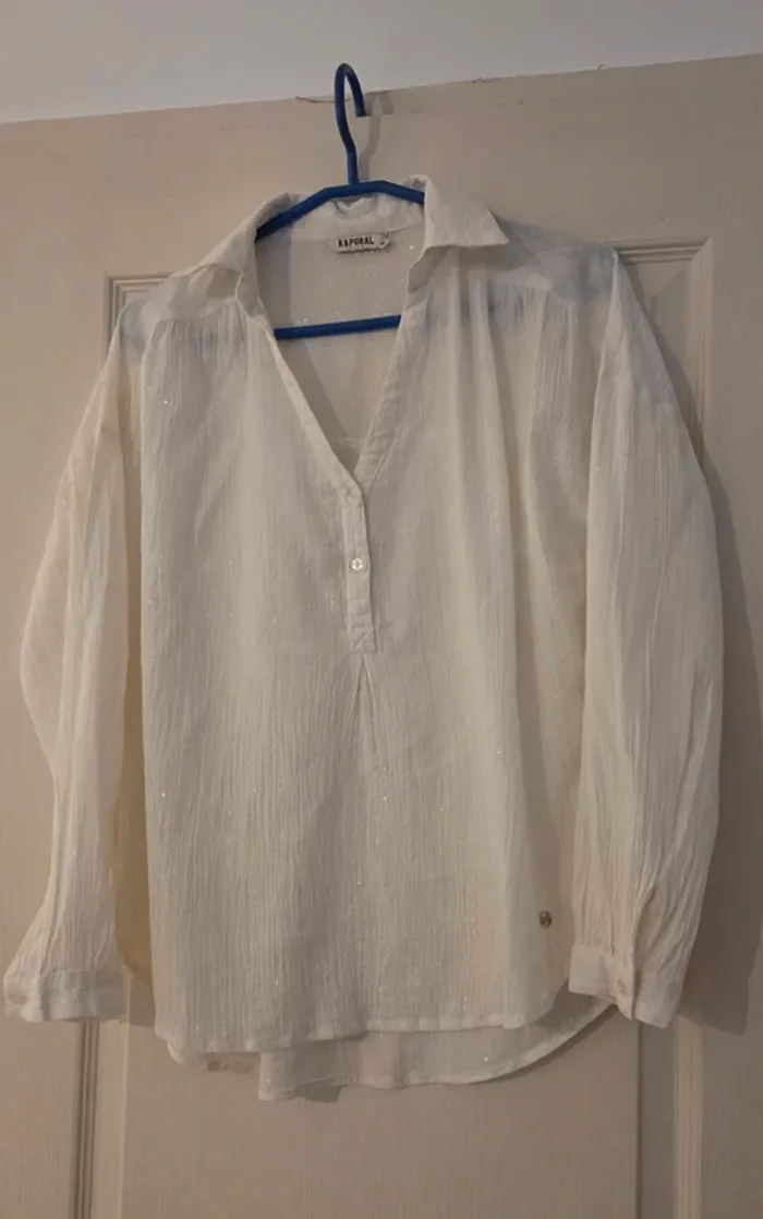 Blouse Kaporal blanche avec fils argentés – Taille M - photo numéro 5