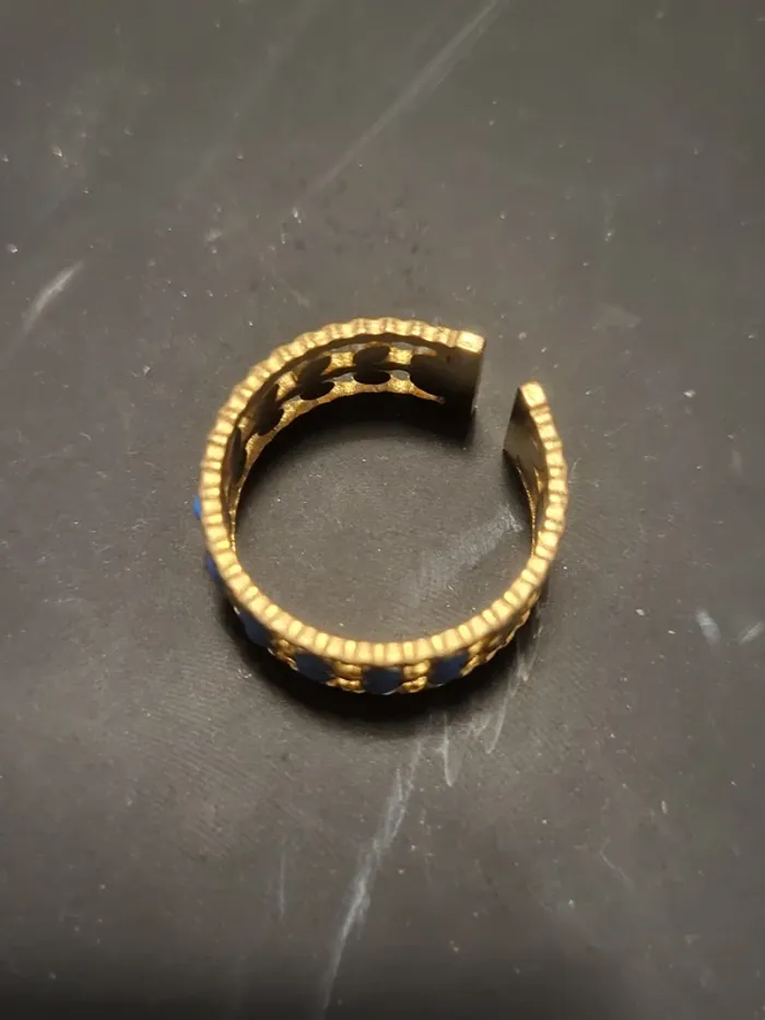 Bague acier inoxydable doré ajustable feuilles bleues - photo numéro 2