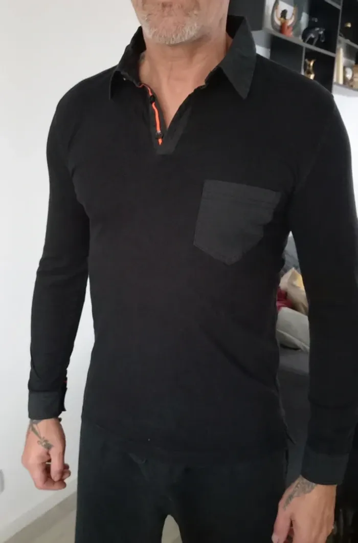 Polo noir homme S