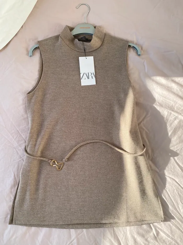 Top perkins soft piqué Zara Marron clair Chiné Taille S