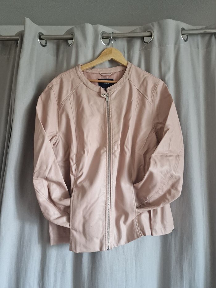 Blouson en cuir rose poudré - photo numéro 2