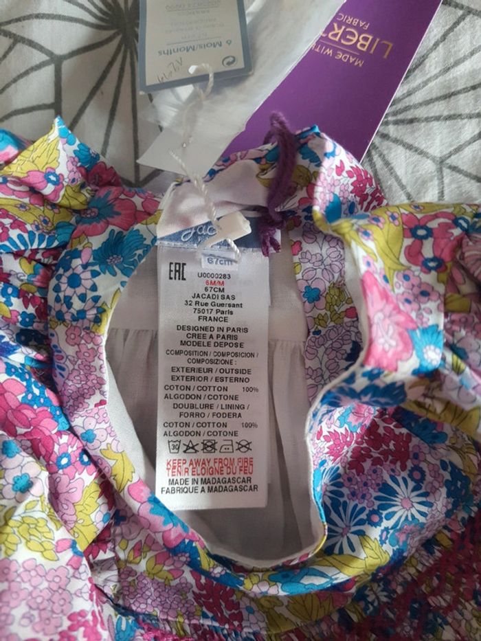 Robe en coton Liberty Jacadi taille 6 mois neuf avec étiquettes - photo numéro 4