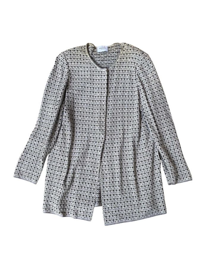 Veste longue en jacquard fin bleu et blanc Stizzoli taille 52 IT (48 FR)