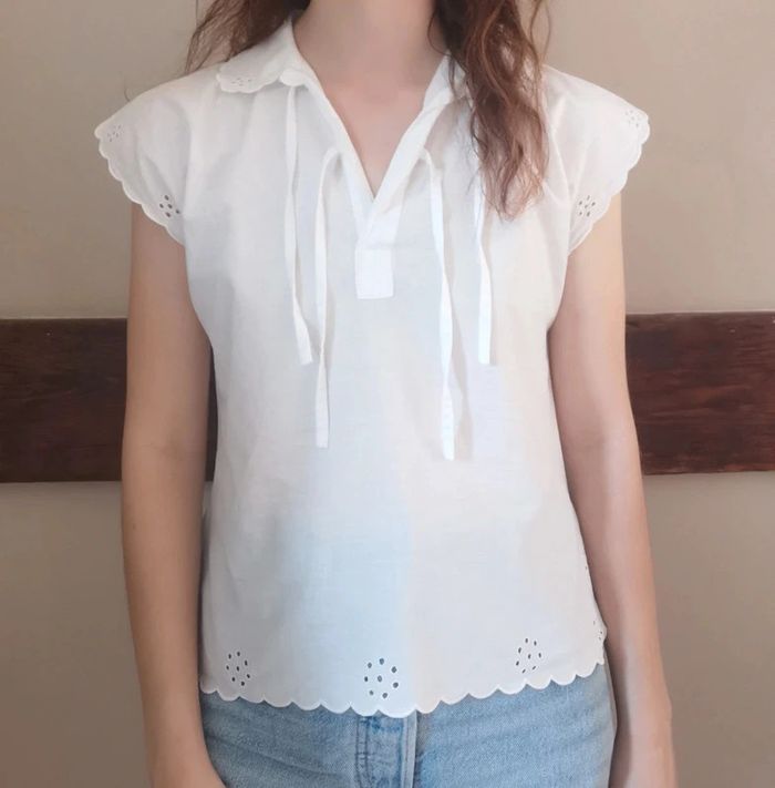 Blouse dentelle anglaise nœuds - photo numéro 2