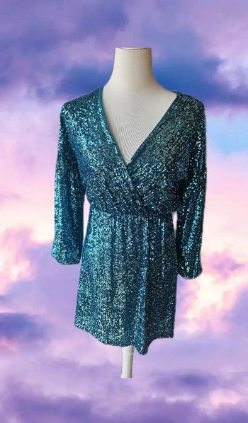 Robe de soirée avec sequins bleus, New collection, taille unique